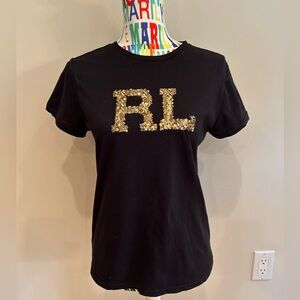 Ralph Lauren black Tshirt. RL is gold sequins. Size small. Excellent condition.